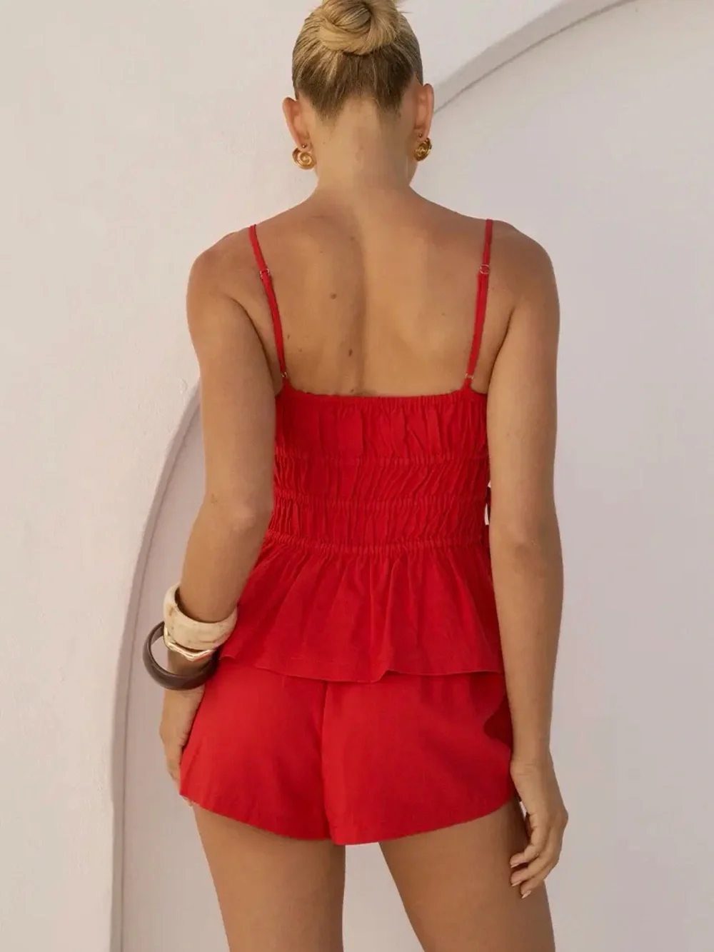 Red Smocked Matching top and short set